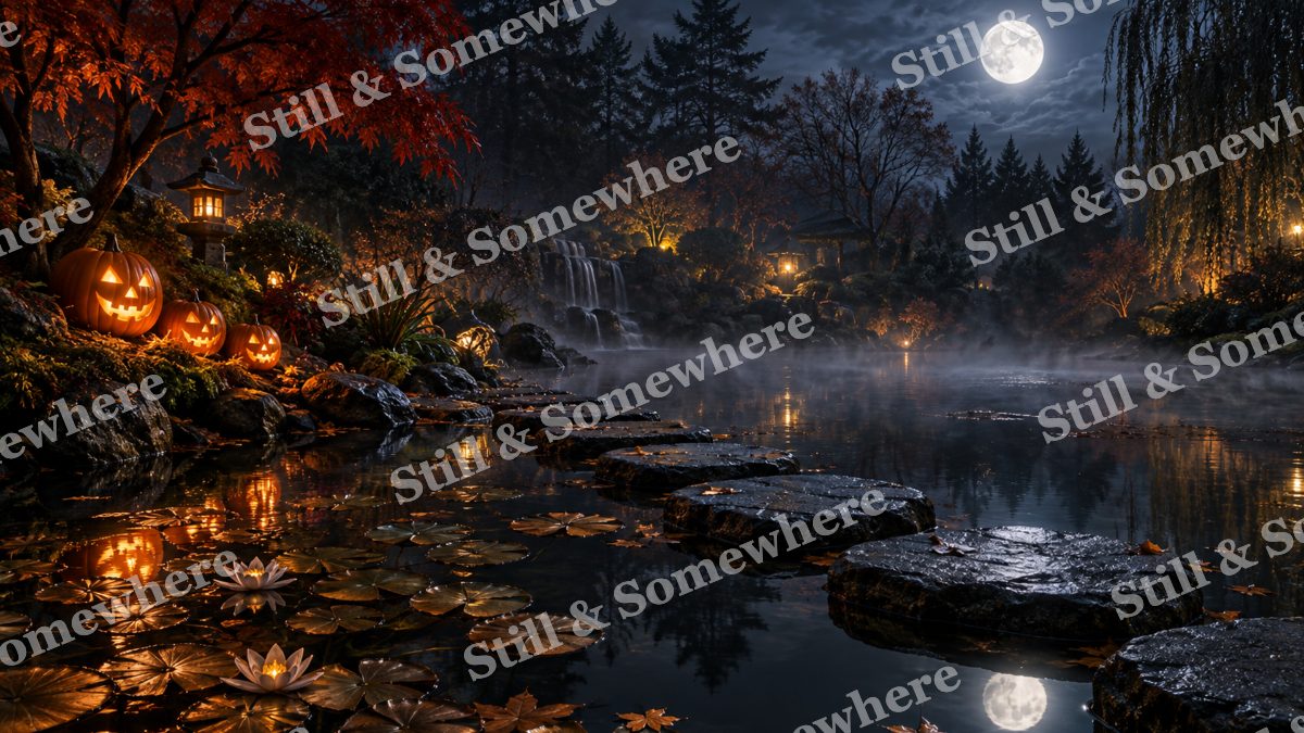 Pumpkin Lights at the Water Garden, halloween artwork preview