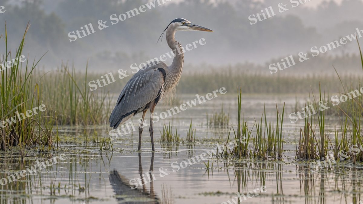 Great Blue Heron Marsh, wildlife artwork preview