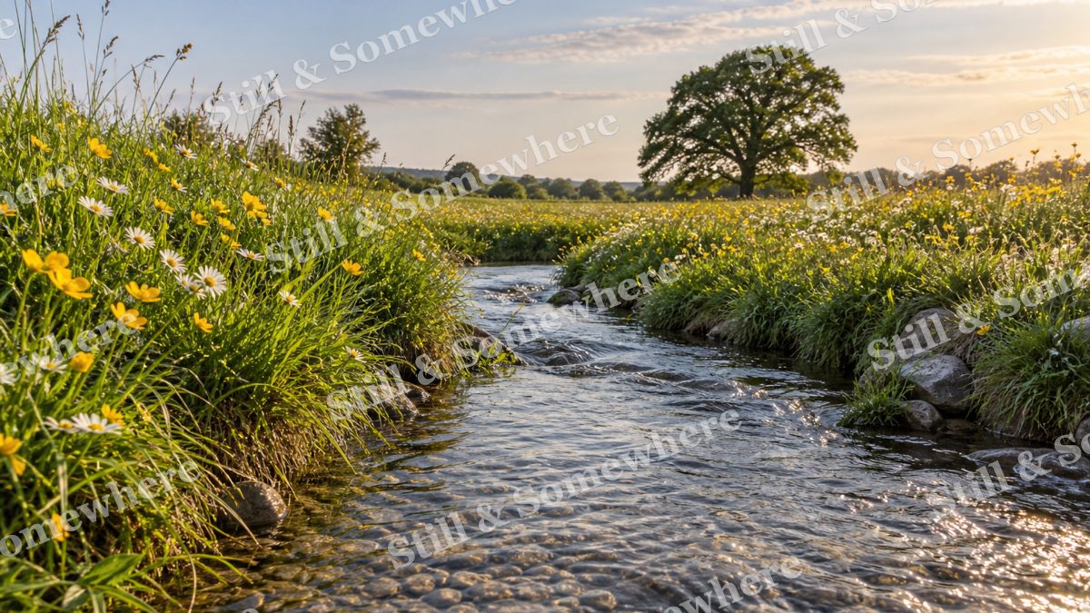 Summer Stream Through Flowering Meadow, scenery artwork preview