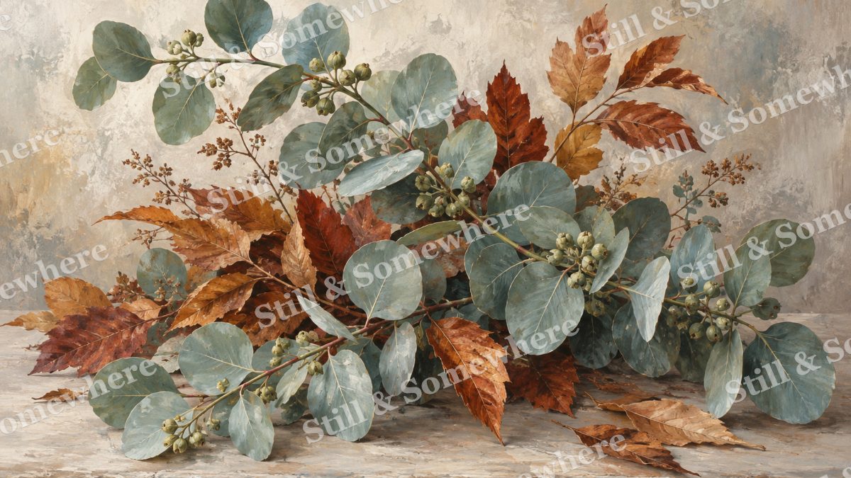 Eucalyptus and Russet Leaves, botanicals artwork preview