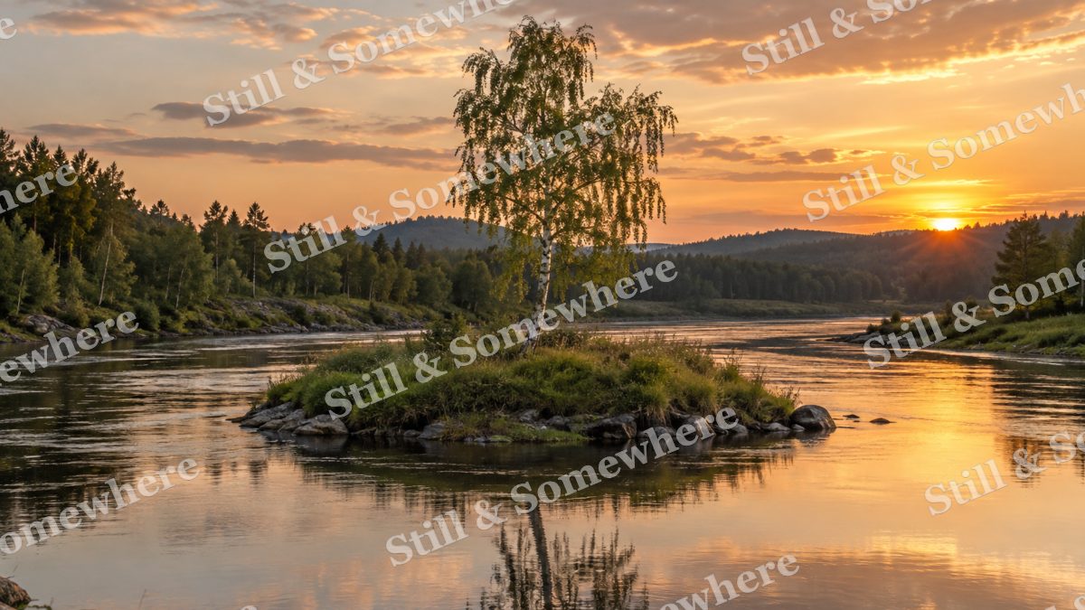 Landscapes Warm Evening on a Quiet River Islet, peaceful landscapes artwork preview