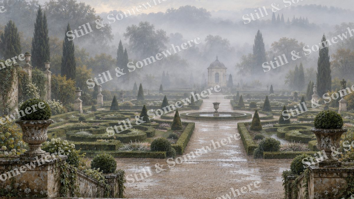 Fog over the Boxwood Parterre, gardens artwork preview
