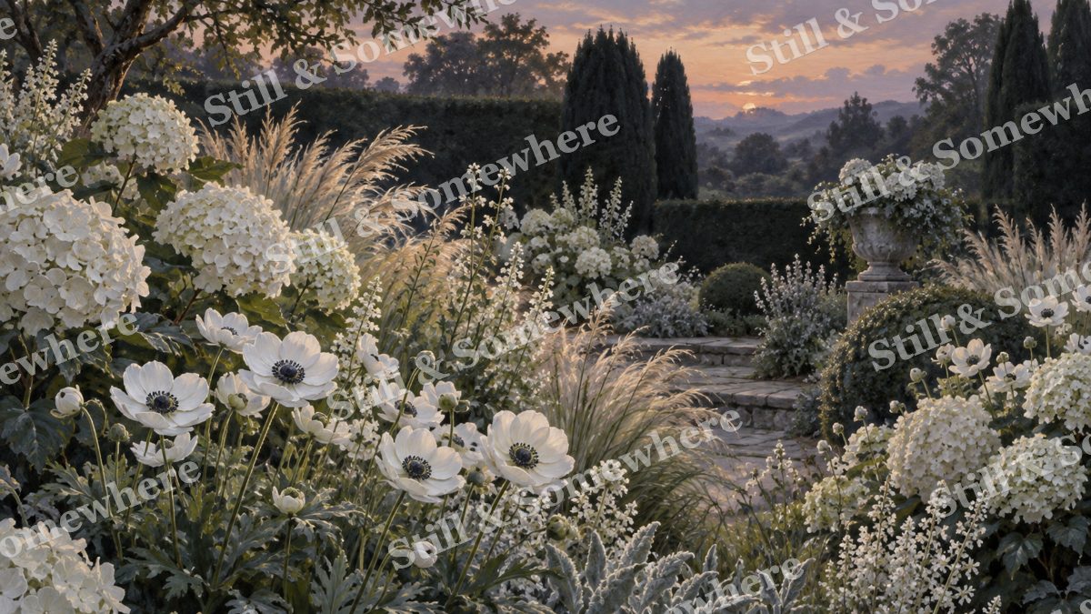 White Garden before Dusk, gardens artwork preview