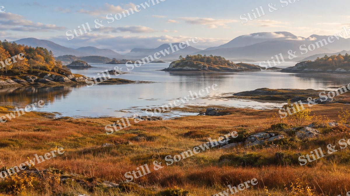 Copper Meadows by the Sea, peaceful landscapes artwork preview