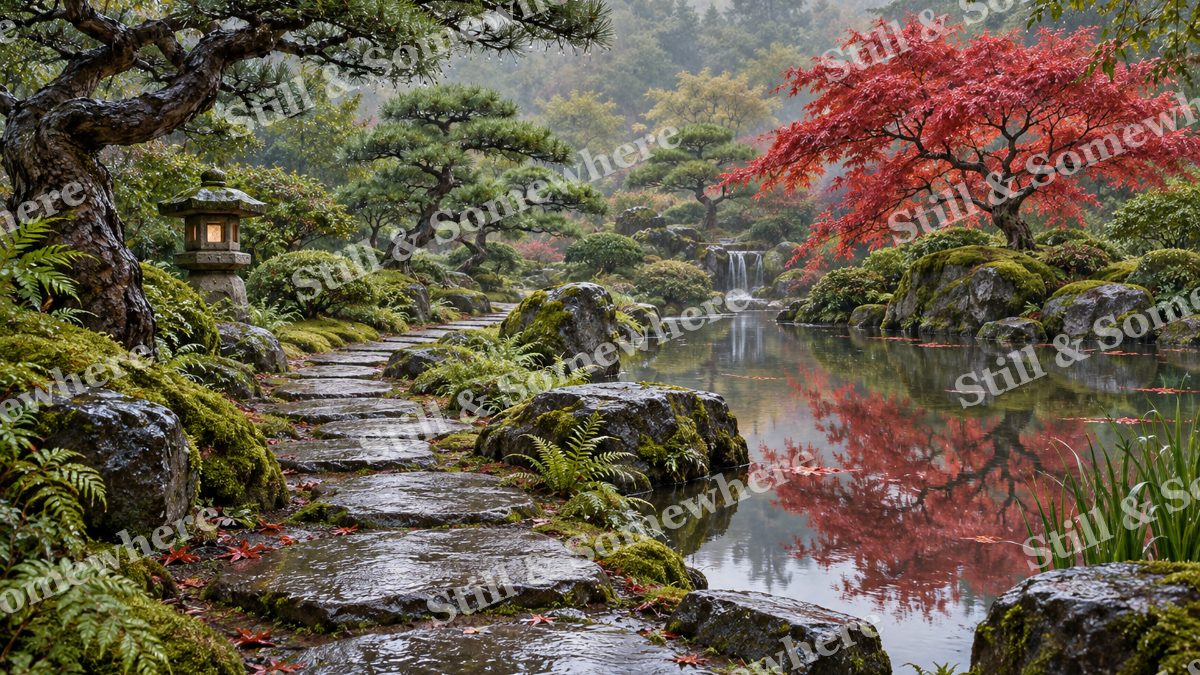 Japanese Garden after the Shower, gardens artwork preview