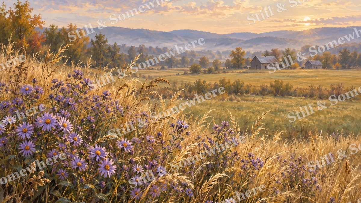 Wild Asters at the Field Edge, early autumn countryside artwork preview