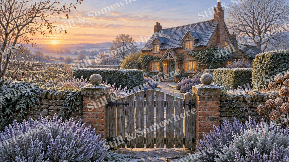 Garden Gate at First Frost, cottages artwork preview