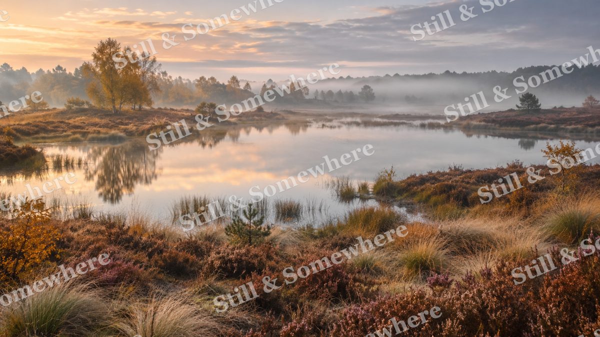 Silver Mist on the Heathland Pool, peaceful landscapes artwork preview