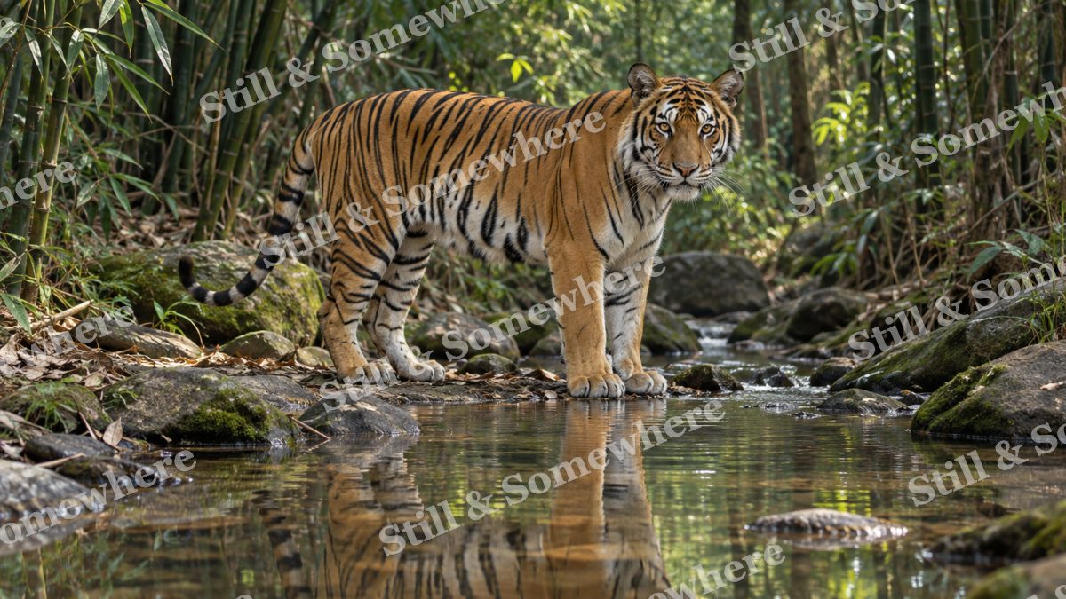Tiger Bamboo Stream, wildlife artwork preview