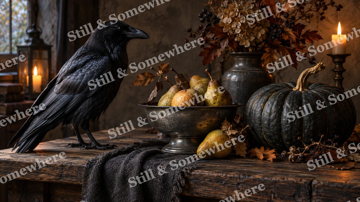 28 Raven And Silver Pears, halloween artwork preview