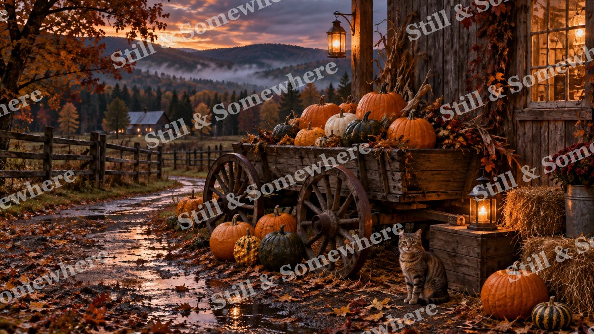 42 Pumpkin Cart Beside The Barn, halloween artwork preview