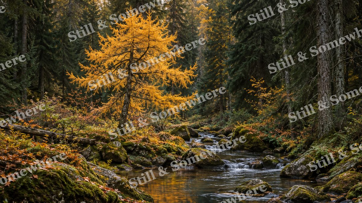 Golden Larch beside a Creek, fall artwork preview