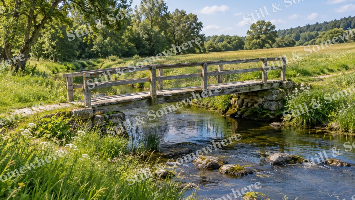 Pastoral Stream and Wooden Footbridge, scenery artwork preview