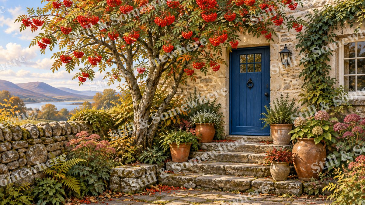 Blue Door under Rowan Berries, cottages artwork preview