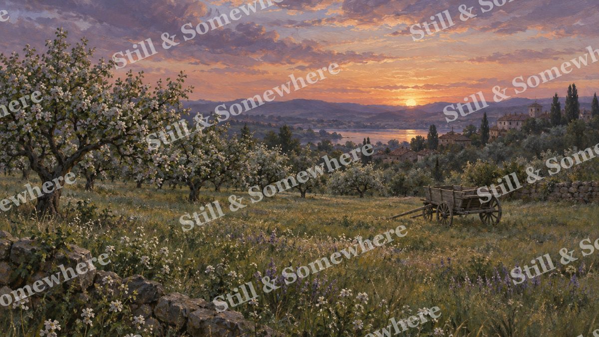 The Last Light on the Orchard, paintings artwork preview
