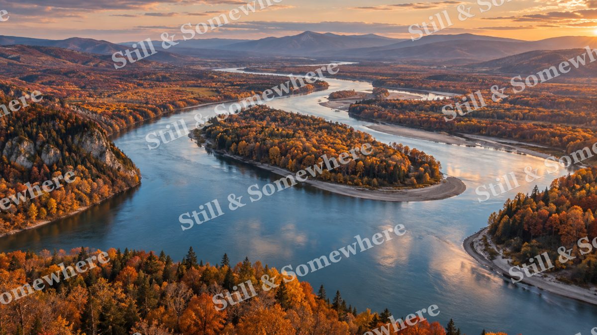 October River Bend from Above, fall artwork preview