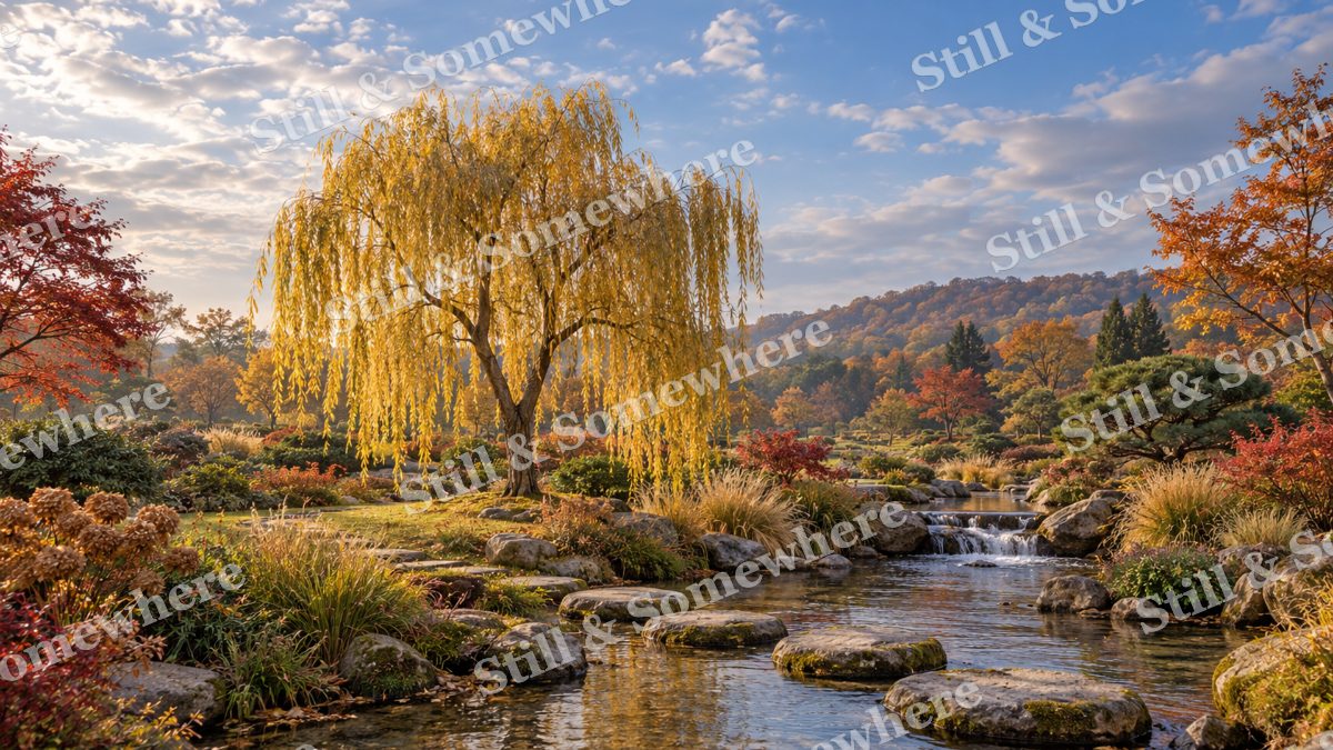 The Willow Garden by the Stream, gardens artwork preview