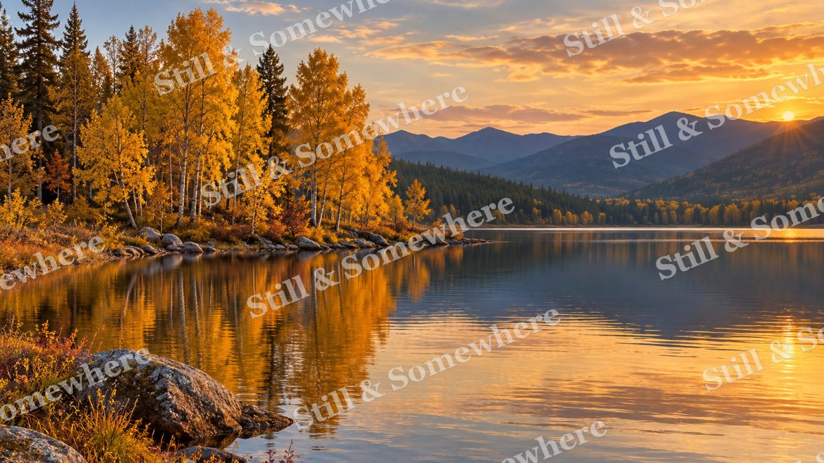 Last Gold on the October Lake, peaceful landscapes artwork preview