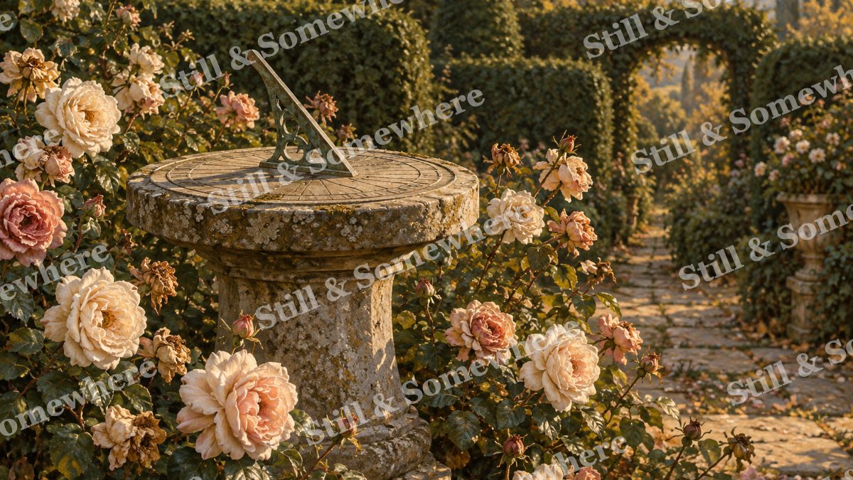 Sundial among Late Roses, gardens artwork preview