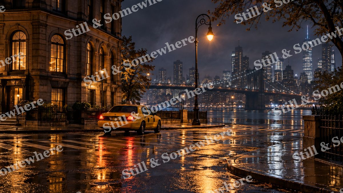 Lights Rainy Taxi Corner, city lights artwork preview