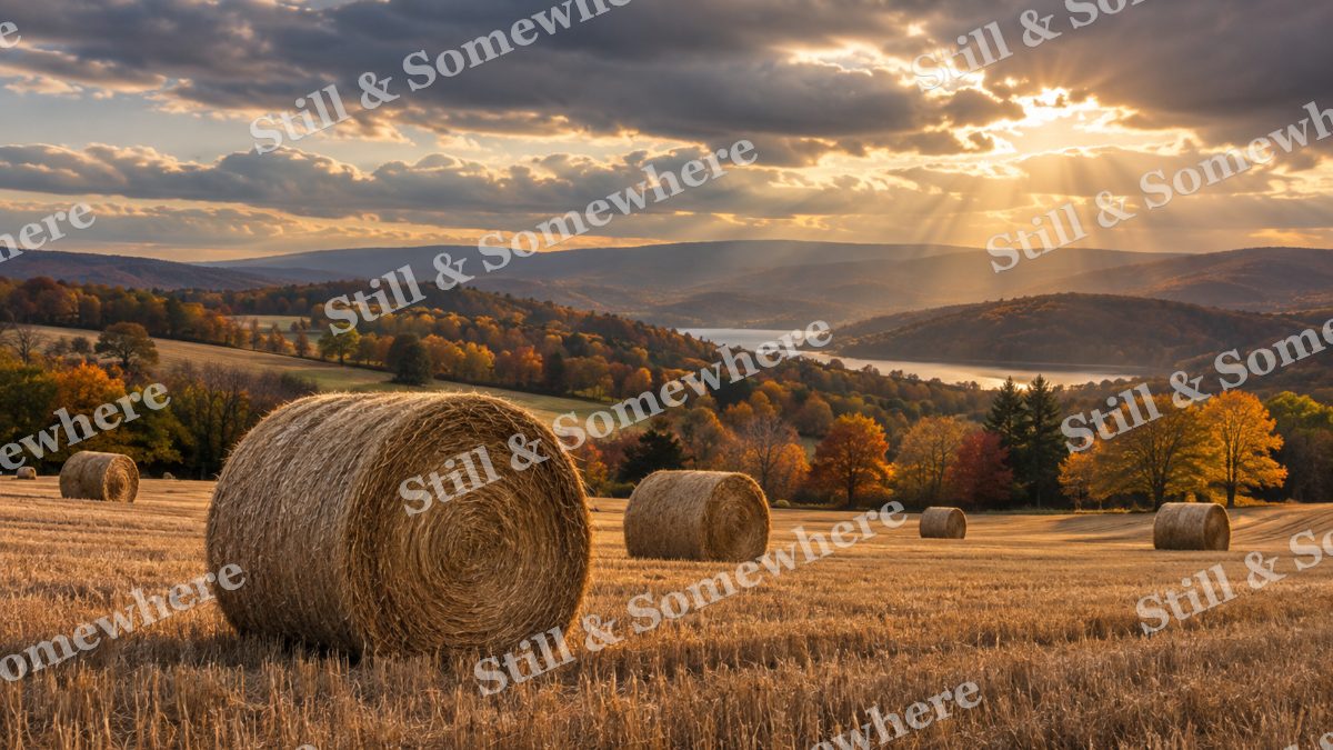 Harvest Bales under Storm Light, fall artwork preview