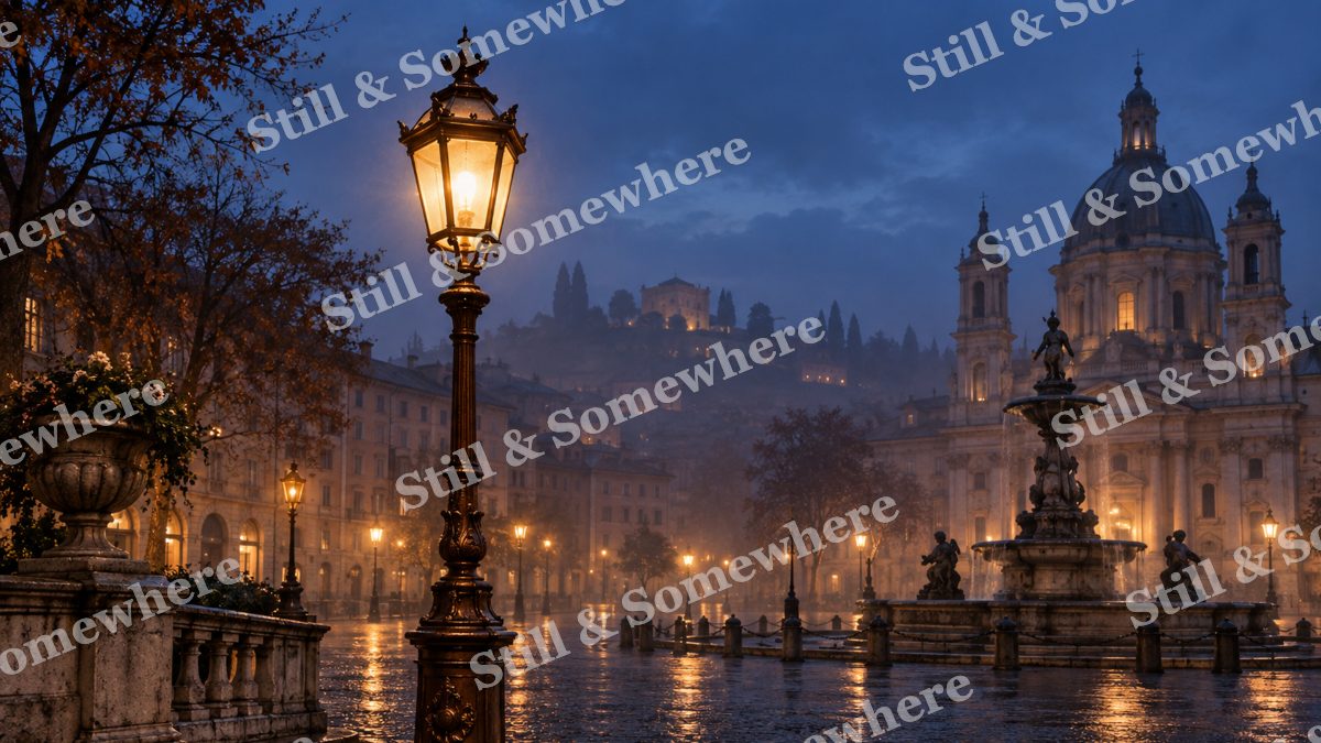 Lights Copper Streetlamp in Mist, city lights artwork preview
