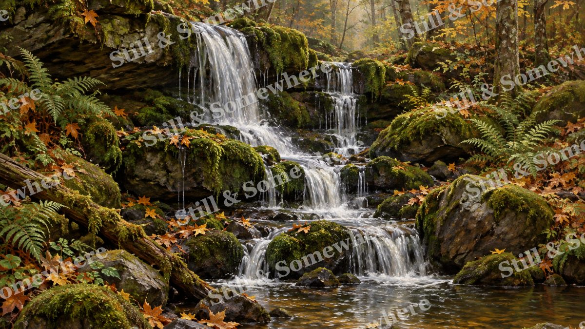 Waterfall beneath Autumn Moss, forests artwork preview