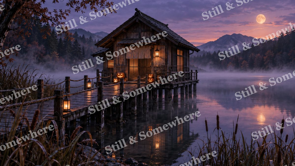 Autumn Bathhouse by the Lake, halloween artwork preview