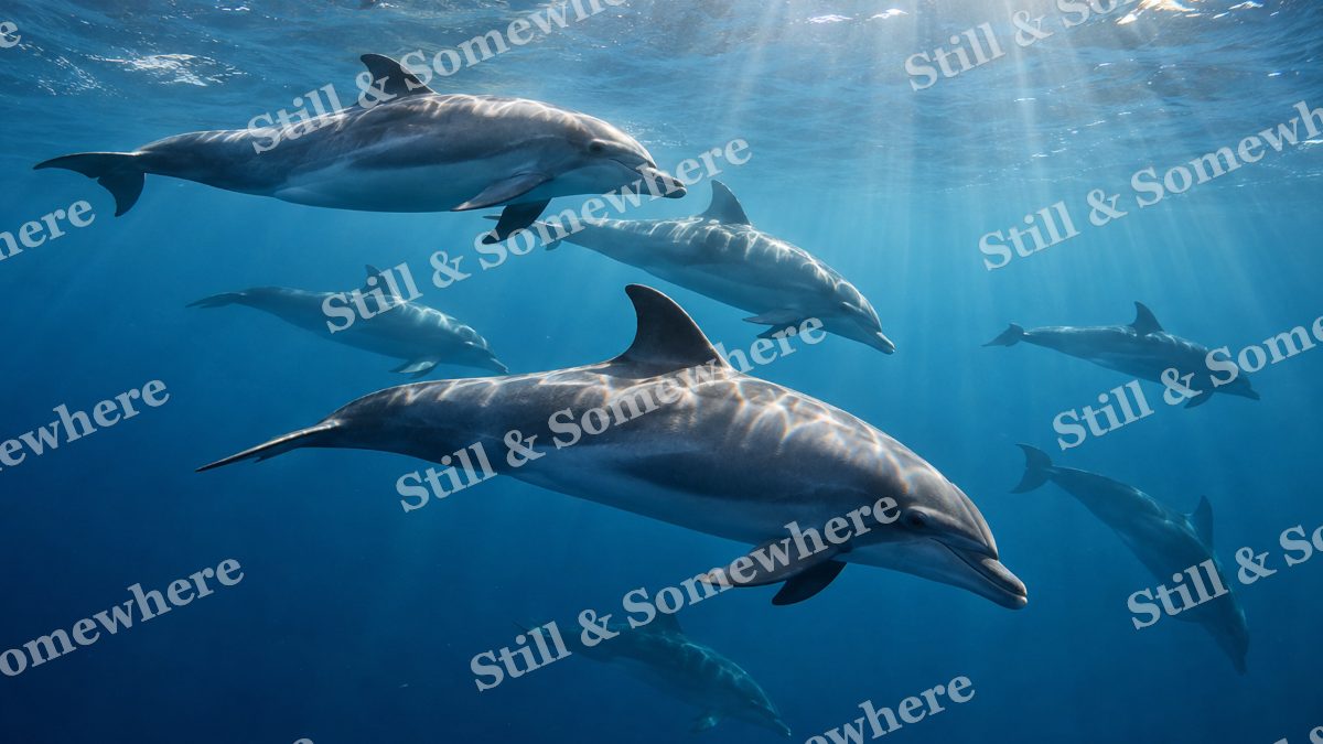 Dolphin Pod Sunlit, ocean artwork preview