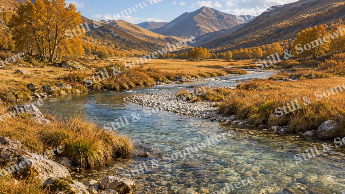 Autumn Light on the Chalk Stream, peaceful landscapes artwork preview