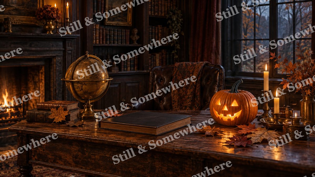 Candlelit Antique Map Room, halloween artwork preview