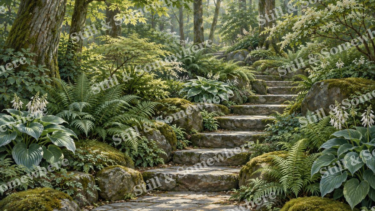 Woodland Garden with Fern Steps, gardens artwork preview