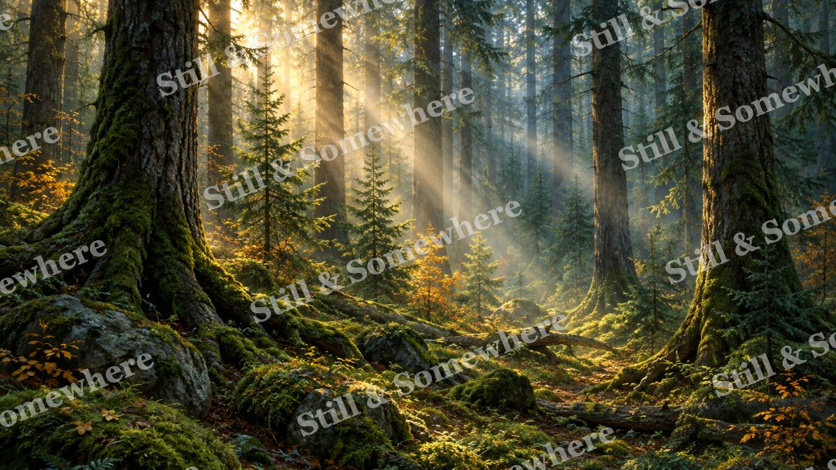 Sunbeams through the Fir Trees, forests artwork preview