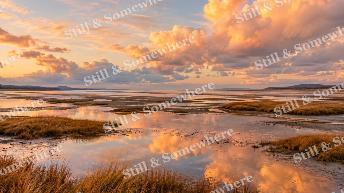 Autumn Clouds over the Tidal Flats, peaceful landscapes artwork preview