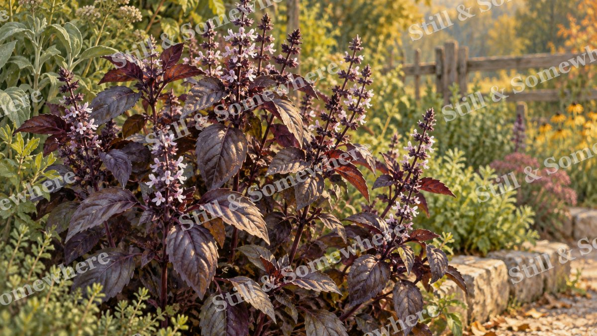 Purple Basil at the Garden Edge, botanicals artwork preview