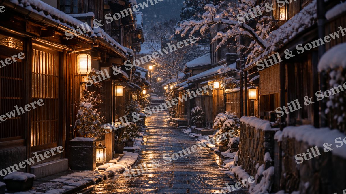 Lights Lantern Alley in Snow, city lights artwork preview