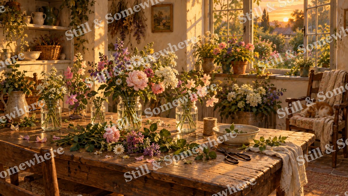 The Flower Room in Evening Light, cottages artwork preview
