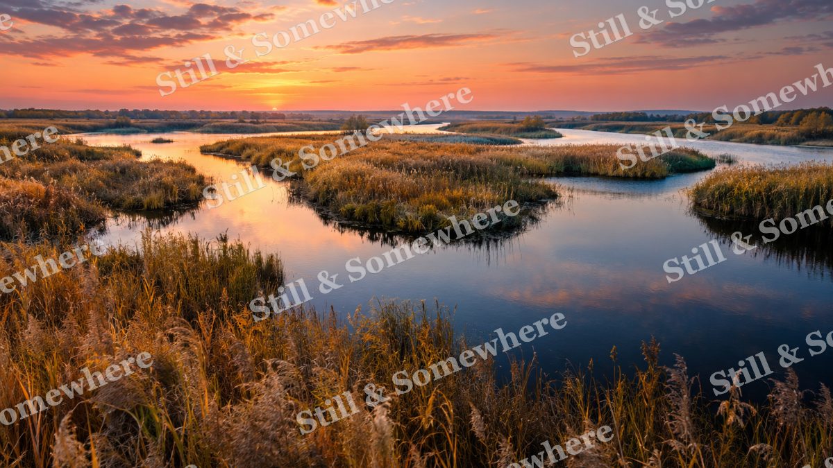 October Evening in the Reed Delta, peaceful landscapes artwork preview