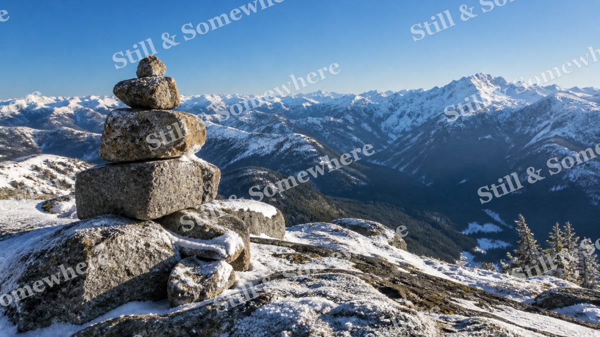 Winter Summit Cairn, mountains artwork preview