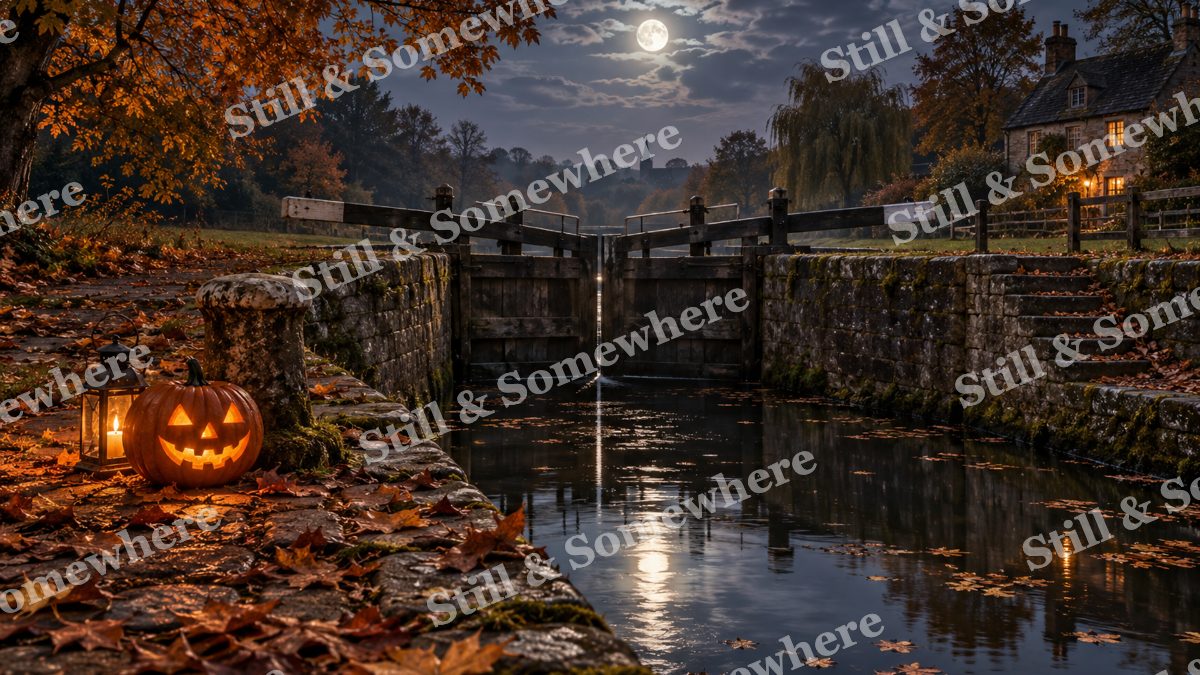 Pumpkin Lantern at the Lock Gate, halloween artwork preview
