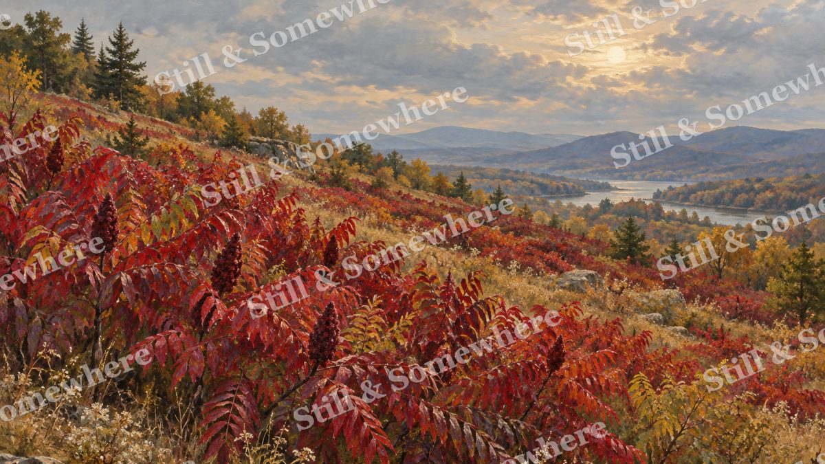 Crimson Sumac on the Hillside, botanicals artwork preview