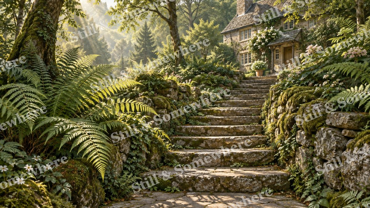 Stone Steps and Fern Shadows, cottages artwork preview