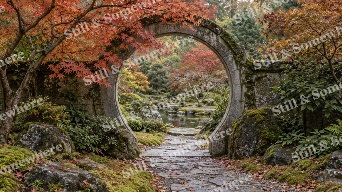 Copper Leaves at the Moon Gate, gardens artwork preview