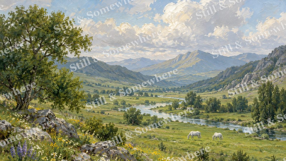 White Horses in the Valley, paintings artwork preview