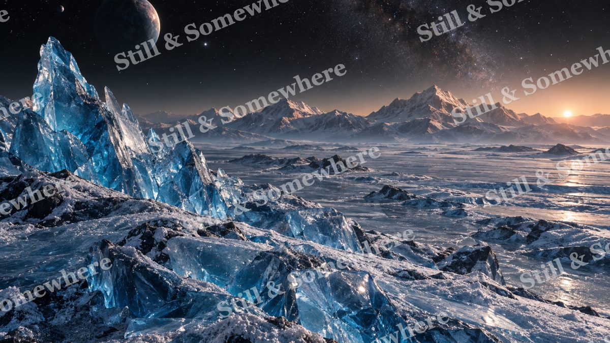 Space 45 Icy Planet Mountains, space artwork preview