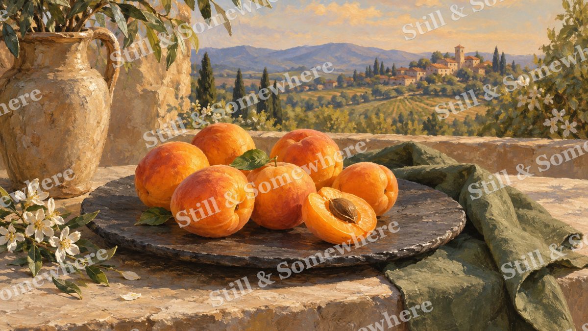 Apricots on a Slate Plate, paintings artwork preview