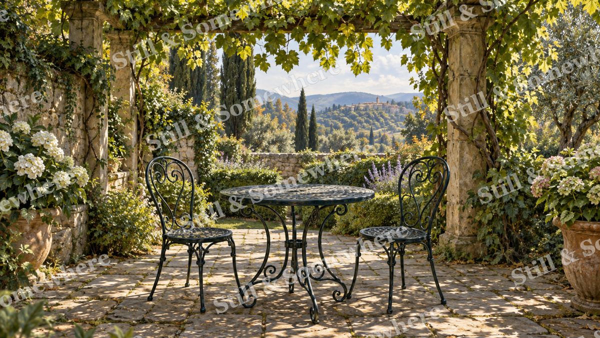 Tea Table beneath the Pergola, gardens artwork preview