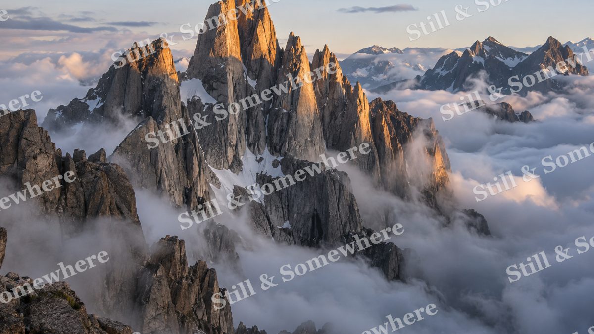 Granite Spires Above Clouds, mountains artwork preview