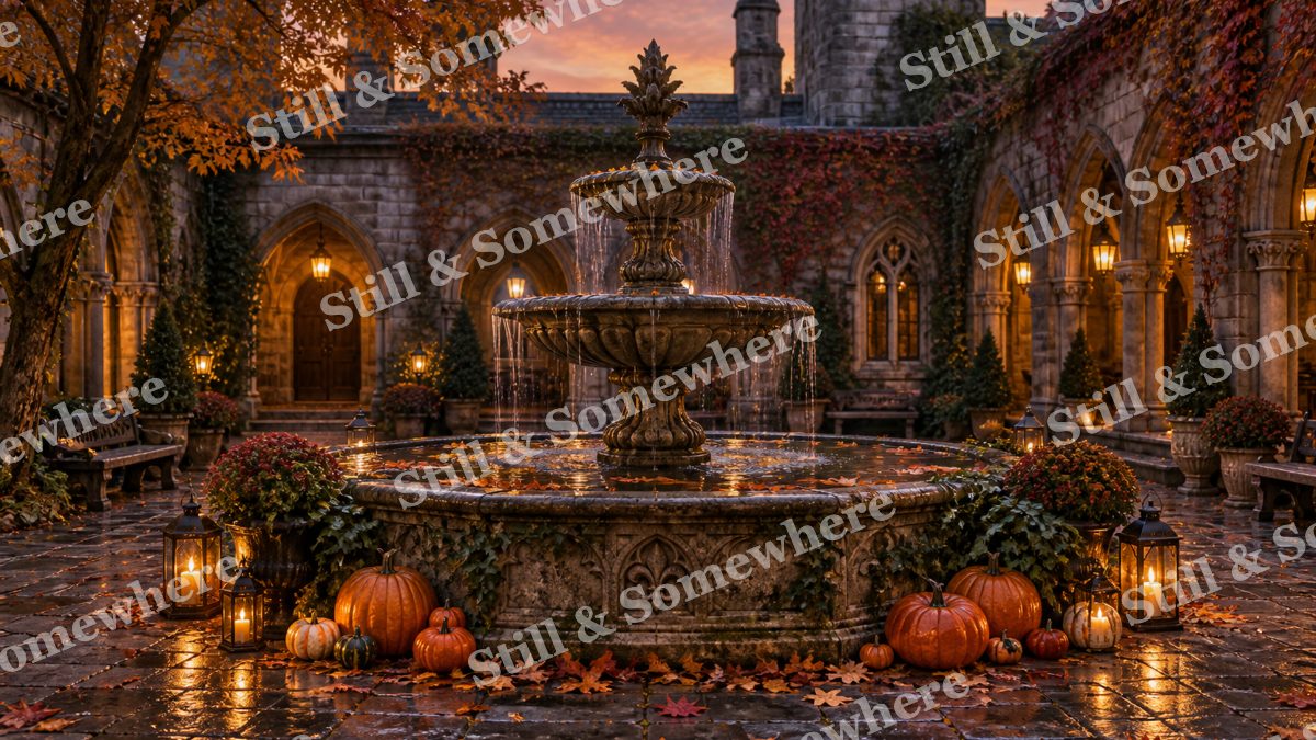 33 Gothic Courtyard Fountain, halloween artwork preview