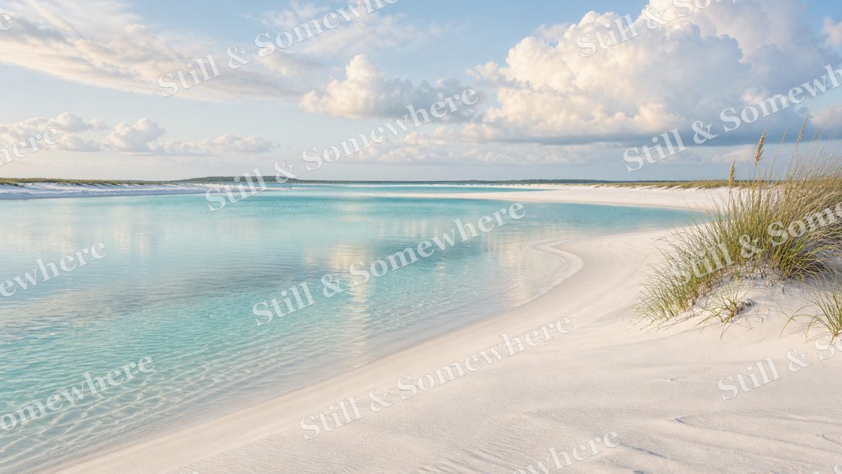Landscapes White Sand and a Glassy Tidal Lagoon, peaceful landscapes artwork preview